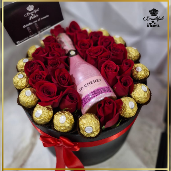 Caja redonda con rosas licor