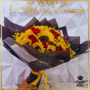 Ramo de Girasoles y Rosas Rojas – Elegancia y Amor